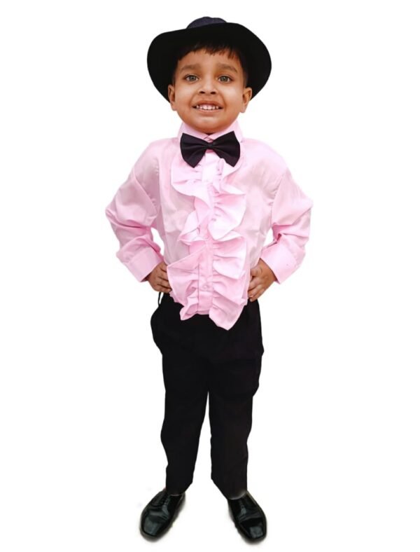 BookMyCostume Ballroom Western Dance Pink Frill Shirt Black Pant Hat & Bow Set Kids Fancy Dress Costume - Image 5