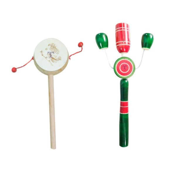 Colourful Wooden Baby Rattle Toy - Hand Crafted Rattle Set for Kids - Musical Toy for Newly Born(Pack of 2) White Rattle, TIK TIK Small
