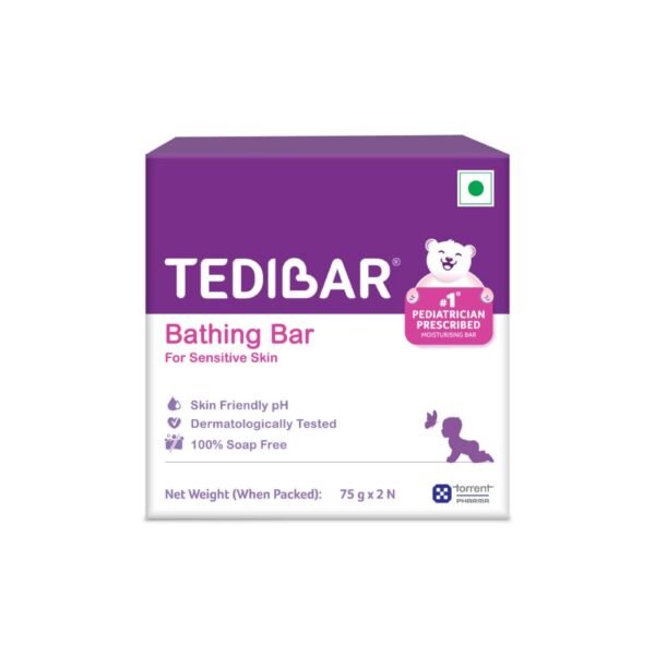 CURATIO Tedibar Bathing Bar for Babies’ Sensitive Skin Pack of 2 - 75gms | Skin-Friendly pH 5.5| Gentle Soap-Free Formula| Prevents Dryness & Rashes| Keeps Baby’s skin Soft, Supple & Healthy