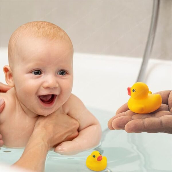 Storio Super Cute Duck Family Animals Swimming Water Toys Non-Toxic,BPA Free Colorful Soft Rubber Float Squeeze Sound Squeaky Bathing Toy for Baby Chu Chu Toy Set of 4 (1 Duck + 3 Ducklings) - Image 2
