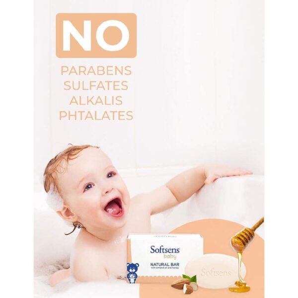 Softsens Baby Natural Bar Soap with Honey, Orange & Natural Almond Oil,Natural Milk Cream,Shea Butter Soaps x 100g (Pack of 2) - Image 3