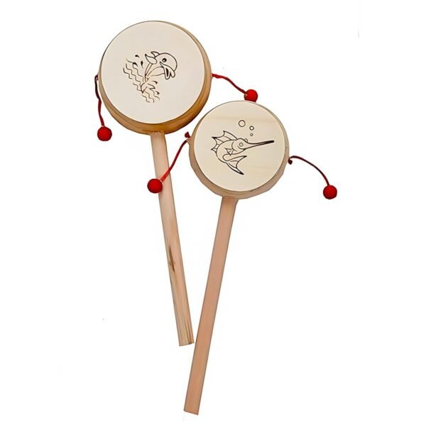 Wooden Damru Rattle Toys for Baby, Infants, New Born Babies (0+ Years) - Cage Rattle - Multicolor - Set of 3 pcs - Discover Sounds - Image 2