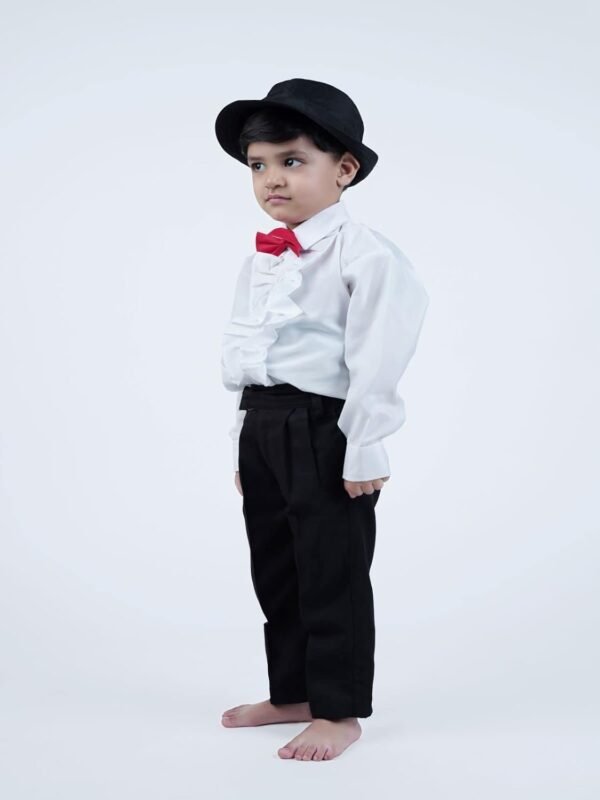 BookMyCostume Ballroom Western Dance White Frill Shirt Black Pant Hat & Bow Set Kids Fancy Dress Costume - Image 4