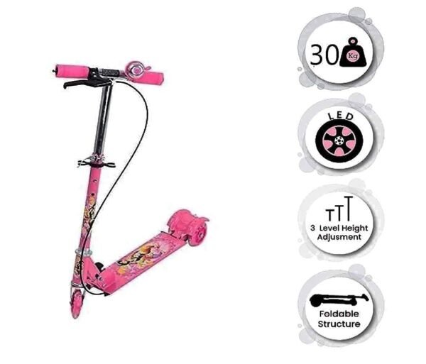 Ixora® Kick Scooter for Kids 3 Wheeler Foldable Kick Skating Cycle with Brake and Bell, LED on Wheels and Height Adjustable for Boys and Girls for 3-7 Years (Pink) - Image 4
