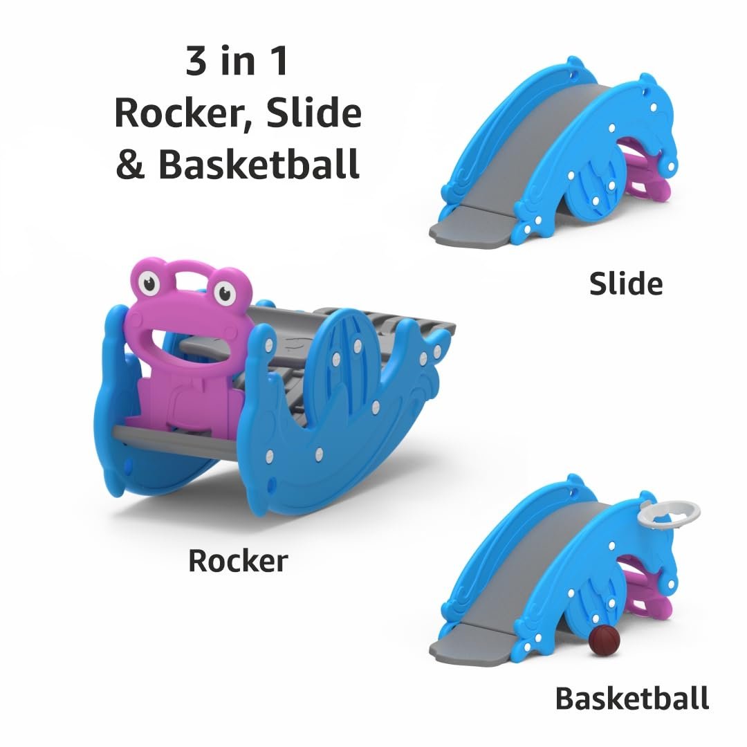 OK Play 3 in 1 Rocker, Slide & Basketball for Kids | Foldable | Indoor Outdoor Games | Safe & Fun Activity Multipurpose Toy | Perfect for Home, School & Playground | Safe & Fun Activity Toy | 2Years+ - Image 4