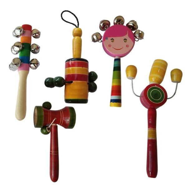 Wooden Rattles Toys for Baby, Infants, New Born Babies (0+ Years) - Set of 5 pcs - Multicolor - Discover Sounds - Image 6
