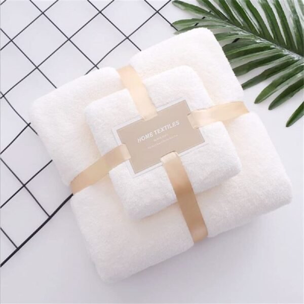 Ultra Soft Cotton+Velvet Bath Towel Set, which Includes Bath Towel with Hand/Face Towel for Women & Children 300 GSM Set of 2 (140 * 70cm+75 * 35cm) (HC_Towel_White_)