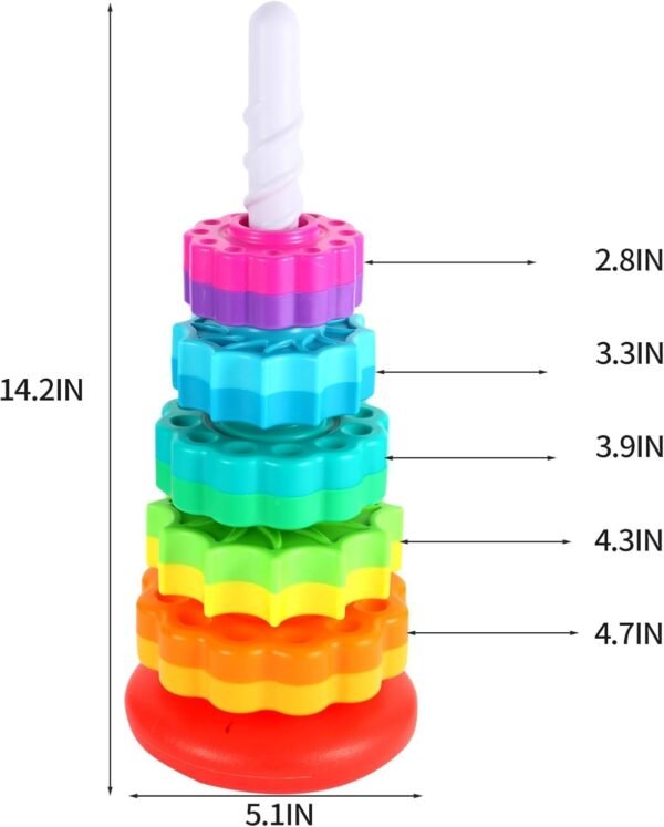 Spinning Stacking Toys, Rainbow Stacking Rings Baby Toy, Toddlers Toys Montessori Sensory Learning Toy for Girls and Boys Spin Wheel Toys for 1-3 Year Old - Image 2