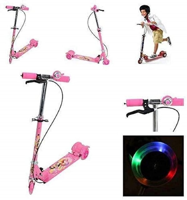 Ixora® Kick Scooter for Kids 3 Wheeler Foldable Kick Skating Cycle with Brake and Bell, LED on Wheels and Height Adjustable for Boys and Girls for 3-7 Years (Pink) - Image 2
