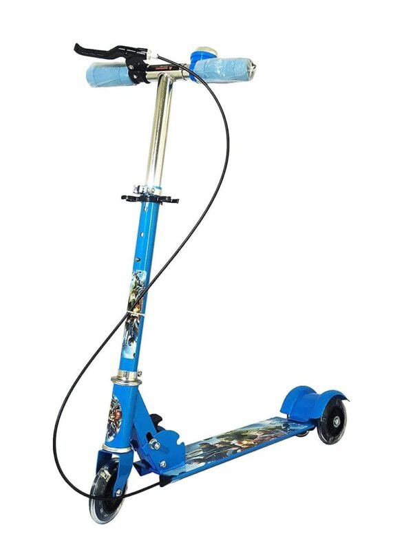Kick Scooter for Kids 3 Wheeler Foldable Kick Skating Cycle with Brake and Bell, LED on Wheels and Height Adjustable for Boys and Girls for 3-7 Years (Blue)