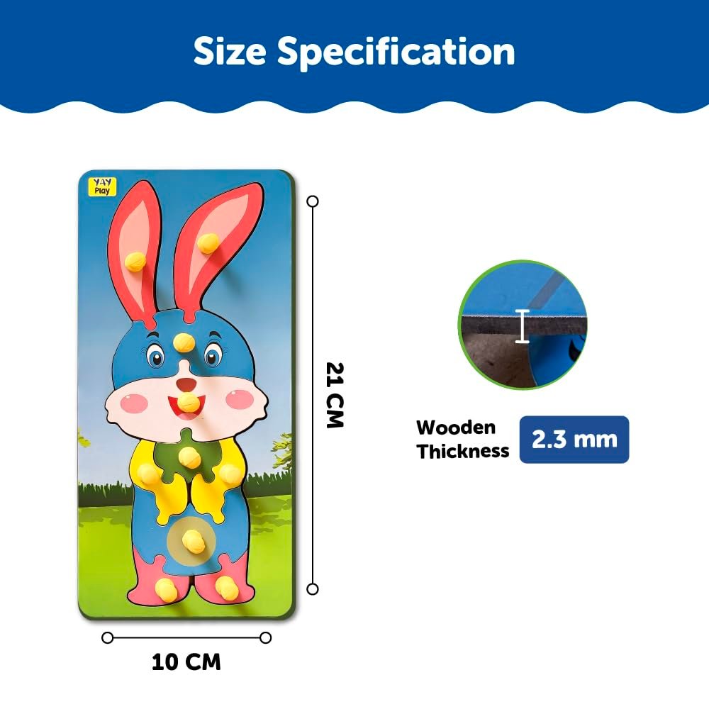 Yay Play Wooden Knob And Peg Puzzle For 2+ Years Kids | Montessori Wooden Toys | Shape Sorter For 2 Years Kids - Image 3