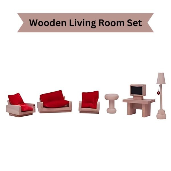 Lakshya India Wooden Lounge Living Room Toy Set for Kids - 5 Piece Dollhouse Stylish and Functional for Playing Kids Age 5-10 Years (Color-Brown) - Image 2