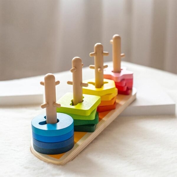 bnf® Wooden Sleeve Column Toys Sorter Toys Geometric Shapes Boys Girls s Yellow Baby | Toys for Baby | Developmental Baby Toys
