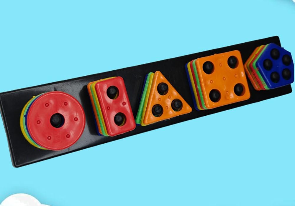 Geometric Plastic Blocks Toys, Shape Color Recognition Blocks | Matching Puzzle Stacker | Column Puzzle Stacking Educational Learning Toy for 1-3 Years Old Boys and Girls