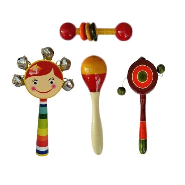 Wooden Rattles for Baby | New-Born Babies | Infants | - Set of 4 pcs - Non Toxic Multicolor - Discover Sounds & Develops Sensory Skills - Image 3