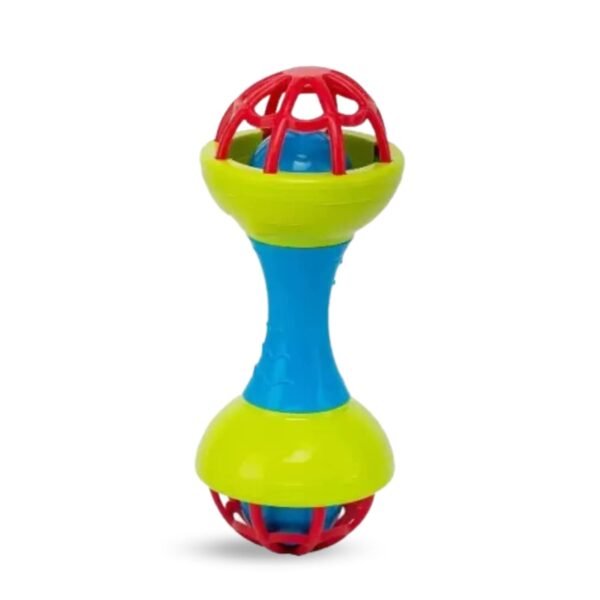 Kids Mandi Plastic Colourful Lovely Attractive Baby Dumbbell Shape Rattle & Teether Toys Set of 1 Pcs for Babies, Toddlers, Infants & Children (Multicolour)