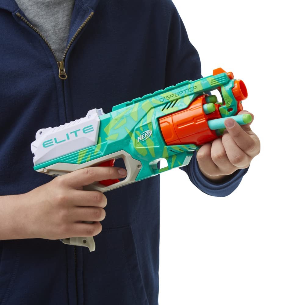 Nerf Elite Disruptor Blaster, 6-Dart Rotating Drum, 6 Nerf Elite Darts, Slam Fire, New Dynamic Green Color, Toys for Kids, Teens & Adults, Outdoor Toys for Boys and Girls Ages 8+ - Image 4