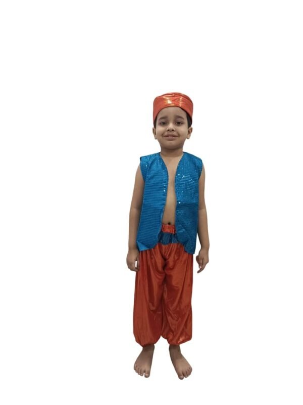 BookMyCostume Arabian Boys Western Belly Dance Costume Shirt Harem Pant Cap Costume | Blue & Red