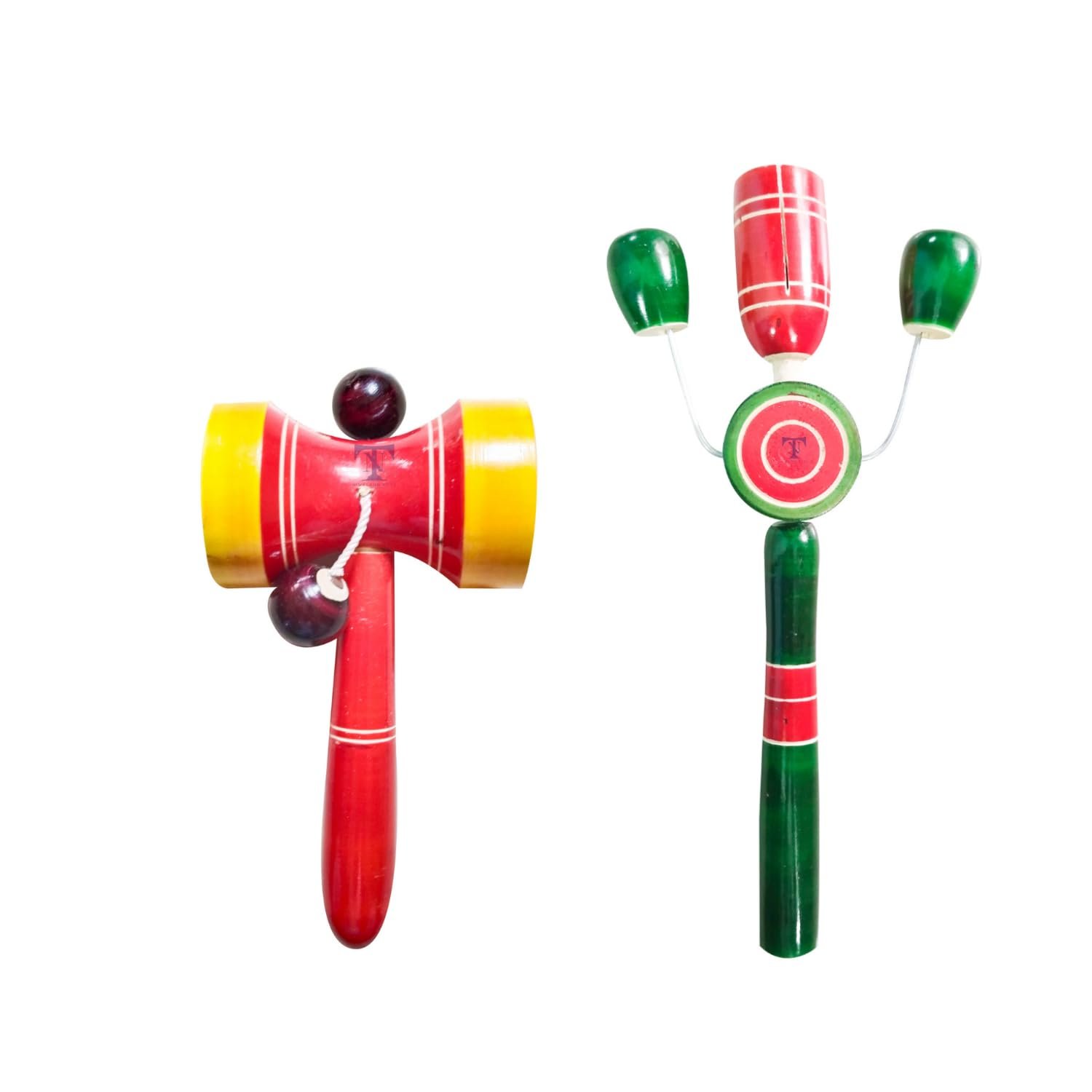 Colourful Wooden Baby Rattle Toy - Hand Crafted Rattle Set for Kids - Musical Toy for Newly Born (Pack of 2) TIK S, Dumura