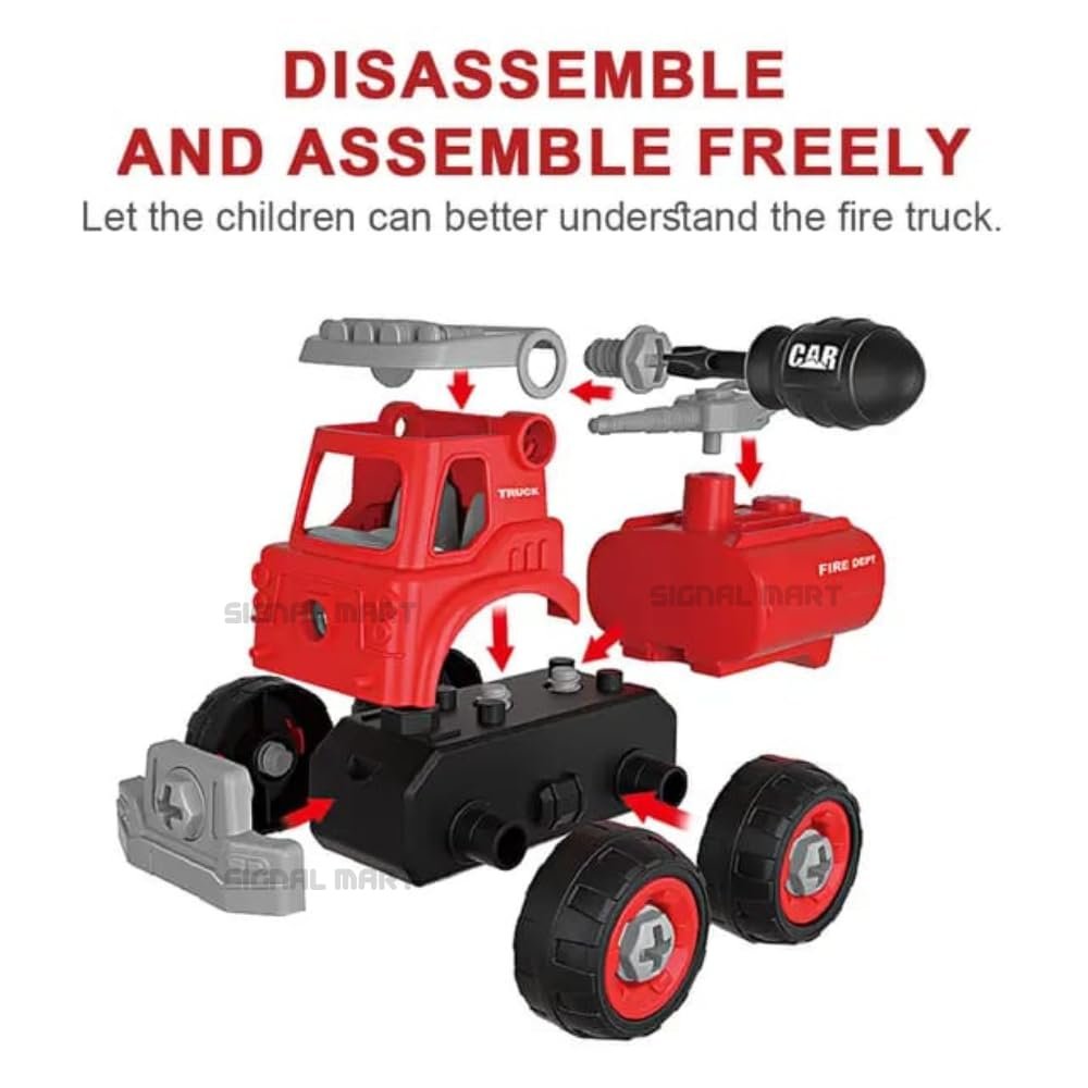 Fire Rescue Toy Set Pack of 6 with 1 Screwdriver Tools,Kids Stem Toys Including 1 Crane,1 Truck,1 Man,and 1 Spoon for Toddlers Boys 3-7 Year Old,Multicolor - Image 2