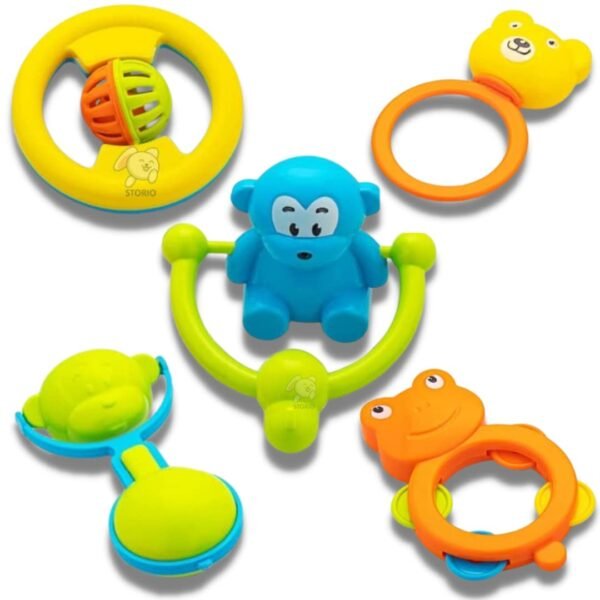 Storio ABS Baby Toys Rattles and Teethers Set for New Born Babies Toddler Infants & Children 5 Pcs-Non Toxic,Multicolor - Image 6