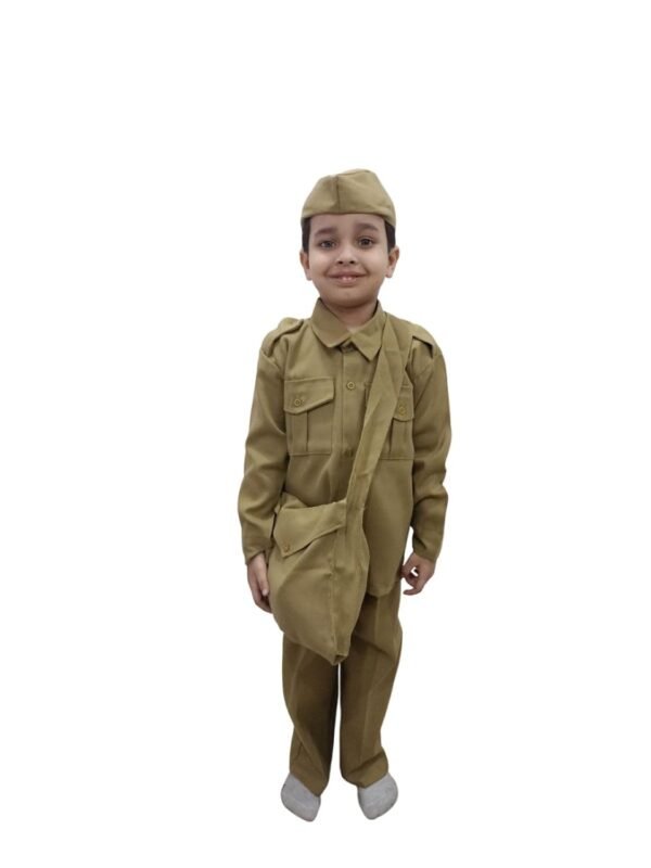 BookMyCostume Indian Postman Dakiya with Classic Khaki Cap and Bag Community Helper Kids Fancy Dress Costume