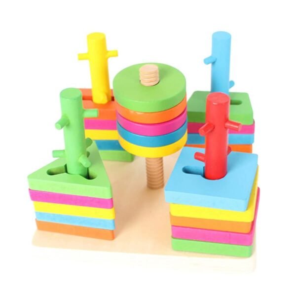 Wooden 4 Shape Sorting & Stacking Toys for Toddlers, Montessori Color Recognition Stacker, Early Educational Blocks Puzzles 1-3 Years Old Age Boys and Girls (4 Shapes) (20 pieces)