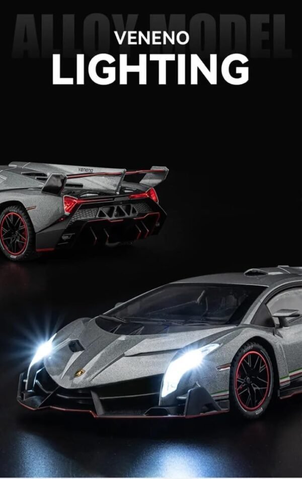 Alloy Metal Pull Back Die-cast Car 1:24 Big Lamborghini Vaneno Diecast Metal Pullback Toy car with 6 Openable Doors & Light, Music Boys Gifts Toys for Kids(White) - Image 2