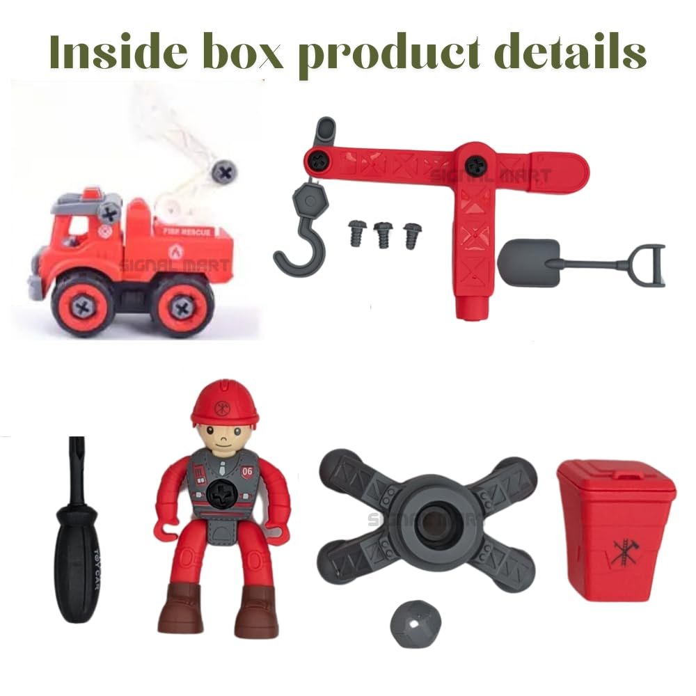 Fire Rescue Toy Set Pack of 6 with 1 Screwdriver Tools,Kids Stem Toys Including 1 Crane,1 Truck,1 Man,and 1 Spoon for Toddlers Boys 3-7 Year Old,Multicolor - Image 4