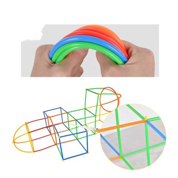 Straw Building Block-Colorful Straw Educational Building Blocks for Kids Smart City Blocks Game in Different Shapes,Educational Toys for 3-8 Years Old Kids(Random Color,90+ Piece) - Image 2