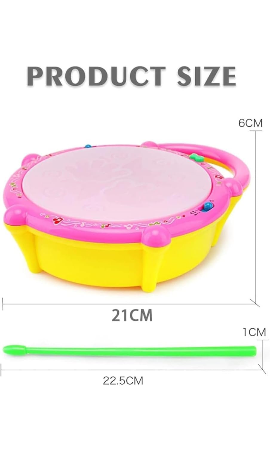 Flash Drum with 3D Lights and Music Multi Color for 1 2 3 4 Year Old Boy Girl ( Battery NOT Included) - Image 2