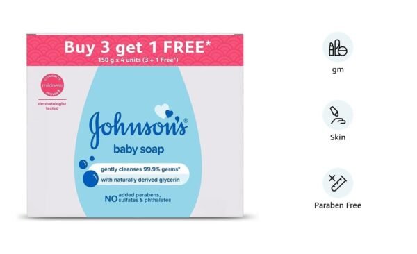 Johnson\'s Baby Soap For Bath Combo Offer Pack, 150g (Buy 3 Get 1 Free) - Image 2