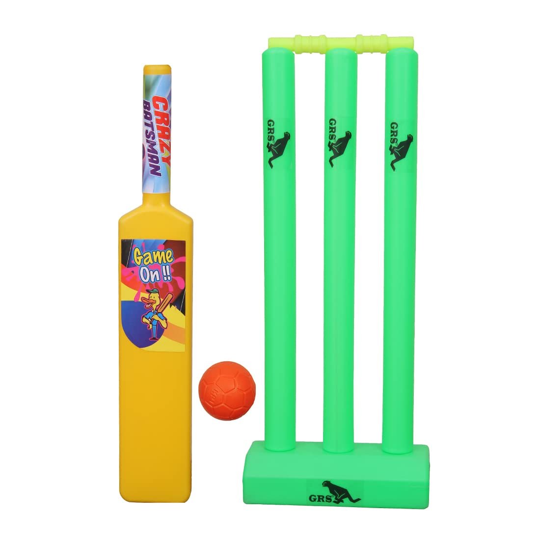 GRS Game On Plastic Cricket Kit Combo Set for Kids with 3 Stumps with 1 Bat and 1 Ball for 2-5 Year Old Kids
