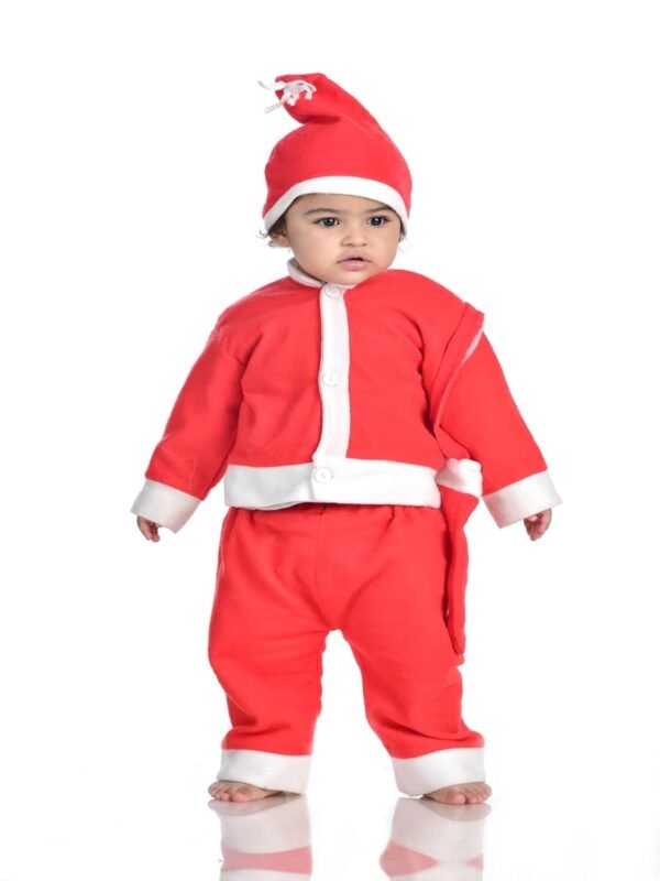 BookMyCostume Santa Claus Dress Set of 4 (Jacket, Bottom, Bag, & Cap) Kids & Adults Christmas Costume