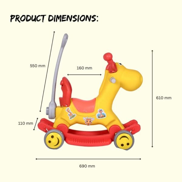 Yelloon Dino 2-1 Ride on and Rocker Toy | for 2-5 Years Old Kids | Baby Cycle | Rocking Toys | Birthday Gifts for Girls and Boys | Detachable Parental Handle - Image 2