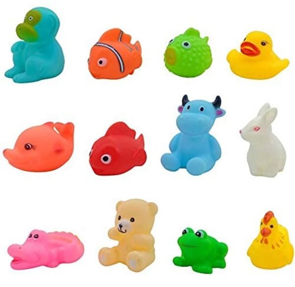 Rubber Colorful Floating Baby Toys Bath Aquatic Animals Shape Chu Chu Toys for Newborn Babies, Kids, Multi Color - Set of 12pc (Squeezy Toys 12 pc) - Image 3