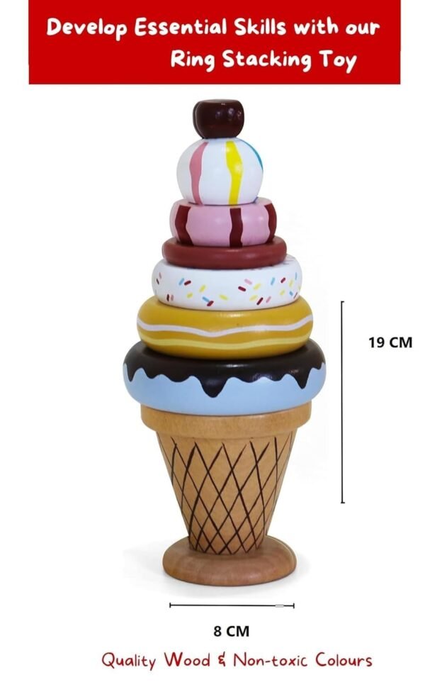Wooden Ice Cream Stacking Toy for Kids - (1 Year+) - Montessori Toys for Toddlers 1-3 Years Old and Up - Multicolor - Pack of 1 - Develop Fine Motor Skills - Image 4