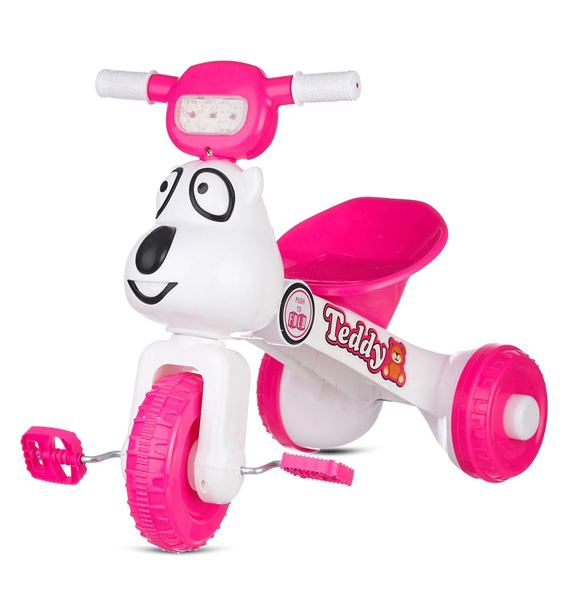 Dash Teddy Foldable Tricycle for Kids 1-3 Years, Baby Cycle With Light and Music (Capacity 20Kg | Pink)