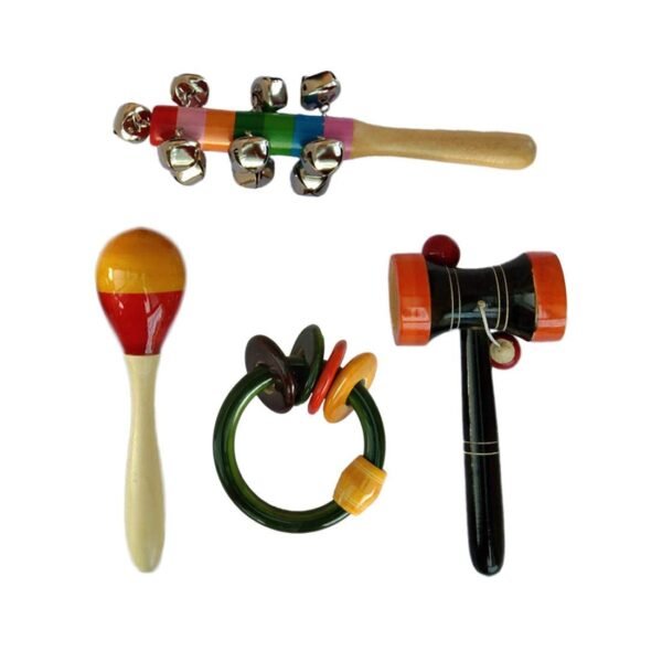 Wooden Rattles for Baby 0 to 6 to 12 Months | New-Born Babies | Infants | - Set of 4 pcs - Non Toxic Multicolor - Discover Sounds - Image 3
