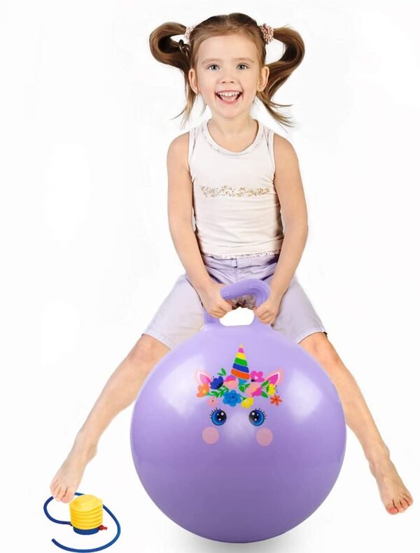 Rubber Hop Ball for Kids Hopper with Handles Bouncy Sit Bouncing Jumping Space Hopping Bouncer Children Yoga Outdoor Game Gymnastic Kid\'s Jump Toy Kangaroo Bouncer, Multicolour 5 to 15 Year