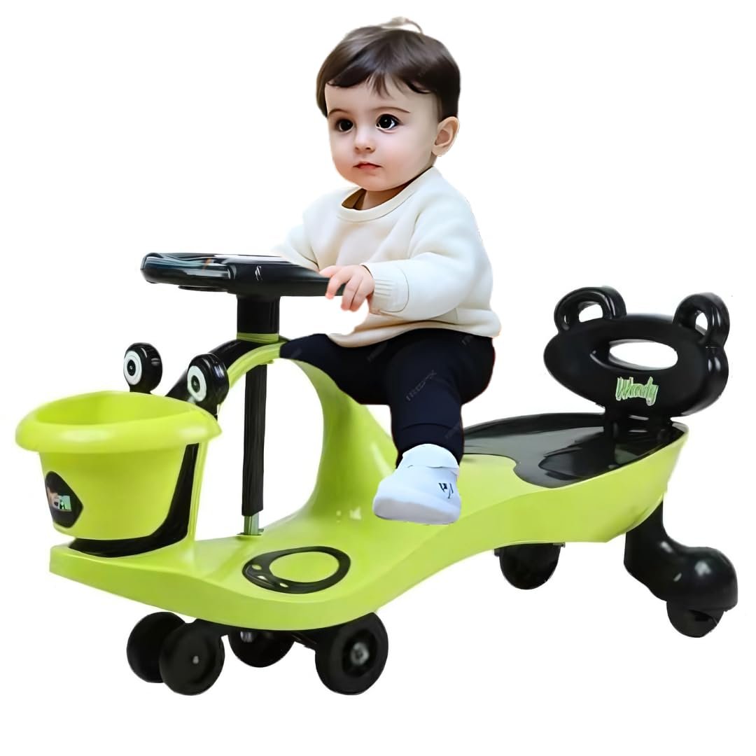Mapache Wendy Rider Magic Car for Kids with Bucket, Light & Music & Comfortable Seats, Weight Cap- 100 Kg | Ride-on Baby Car, Swing Car, Magic Toy Car, Kids Push Car, Magic Rideon, Color (Green)