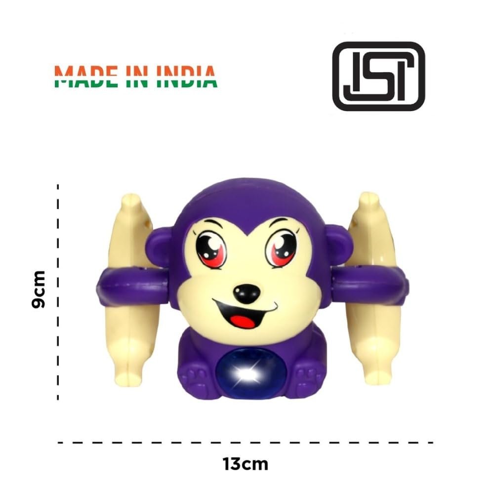 Dancing Monkey|Voice & Touch Sensor with Musical Light & Sound Effect|AAA Battery Operated|Birthday Gift|Spinning & Rolling Doll Tumble Toy for Kids 1 Year +|Made in India|Purple Color - Image 2