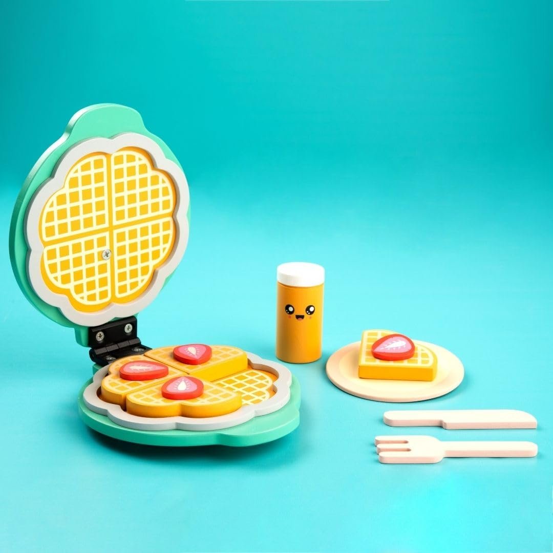 Cots and Cuddles Wooden Waffle Maker Toy Set for Kids | Pretend Play Food Set with Waffles, Plate, Strawberry Slices, Knife & Fork | Toy Kitchen Playset for Boys & Girls - Image 6