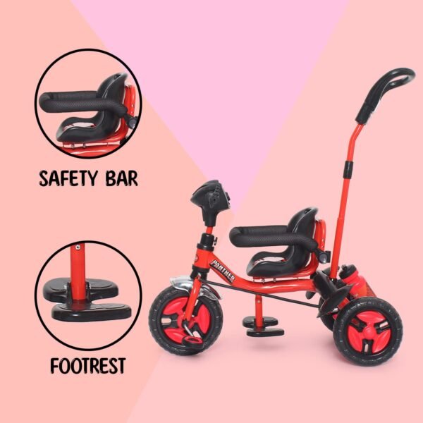Fun Ride Kid\'s Tricycle Panther 2in1 for 1 to 5 Years - Plug and Play Baby Trike with Music and Lights with Removable Parental Control Handle - Red (Weight - Upto 25 Kg) - Image 5