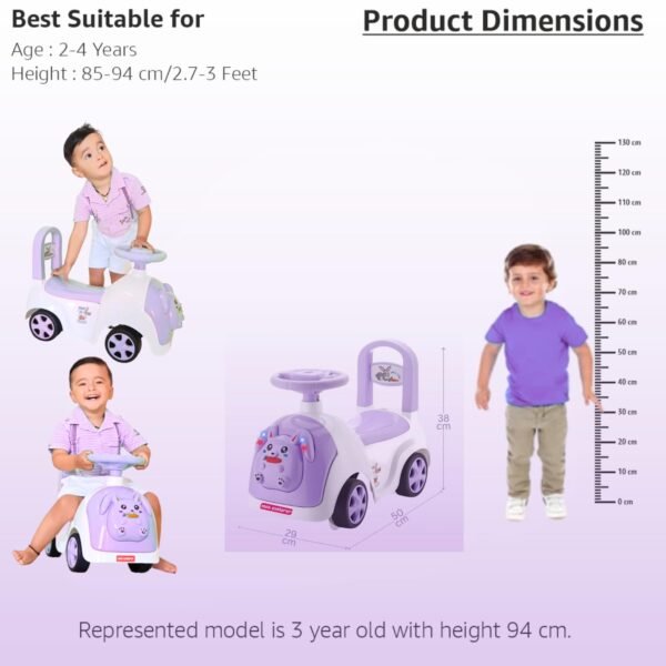 MiniExplorer Rabbit Ride On & Toy Car for Kids with Music & Horn Steering, Push Car for Baby with Backrest, Safety Guard, Under Seat Storage & Big Wheels | Ride On for Kids 1 to 3 Years - Purple - Image 5