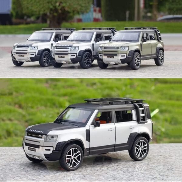 Model Car Zinc Alloy Pull Back Toy Diecast Toy Cars with Openable Doors, Sound and Light for Kids Boy Girl Gift (1:24 Land Rover Defender - White) - Image 4