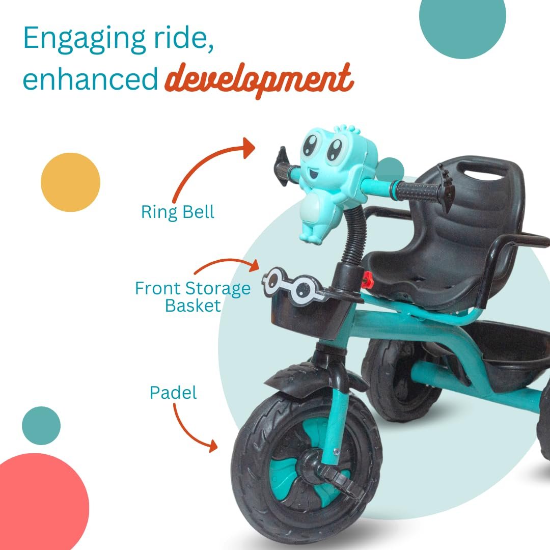 Cute Cartoon Face Tricycle for Kids Double Basket Storage Tricycle for Baby boy or Baby Girl Kids trikes or Toddler Tricycle for 1-4 Years Kids (Green) - Image 4