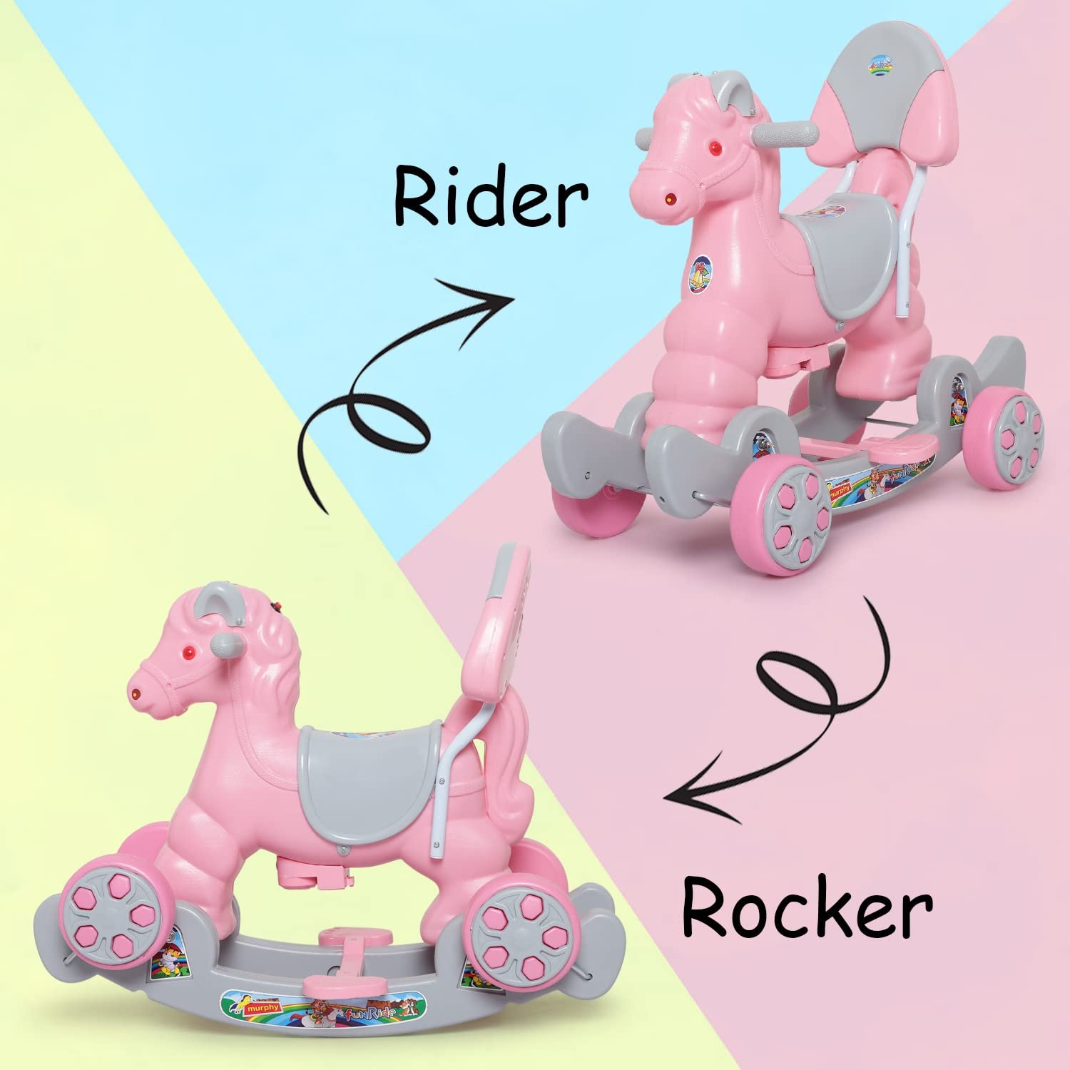 eHomeKart Rocking Horse Ride On for Kids - Murphy Super 2-in-1 Horse Rocker Cum Ride On Toy with Backrest - Ideal Age - 1 Year to 3 Years, Weight Supported - Upto 25 KG (Pink) - Image 4
