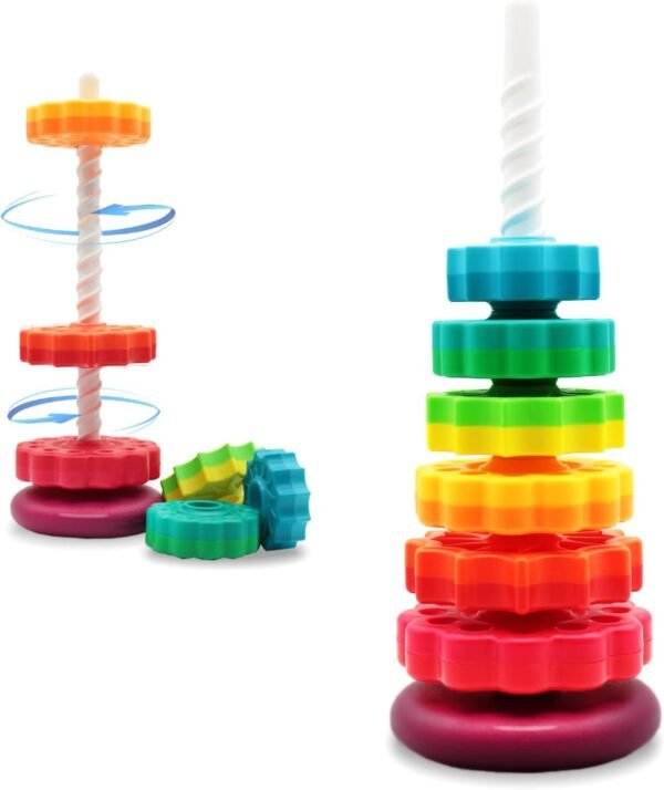 Spinning Stacking Toys, Rainbow Stacking Rings Baby Toy, Toddlers Toys Montessori Sensory Learning Toy for Girls and Boys Spin Wheel Toys for 1-3 Year Old