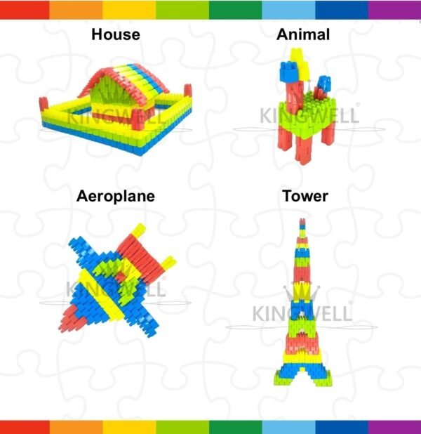 Kingwell 600+ Pcs Educational Toy for Kids Block Toy Set for Kids Bullet-Shaped Construction DIY Puzzle Plastic Assembly Stacking 3D Early Educational and Childhood Birthday Gift for Boys Girls 3-8 Years - Image 4
